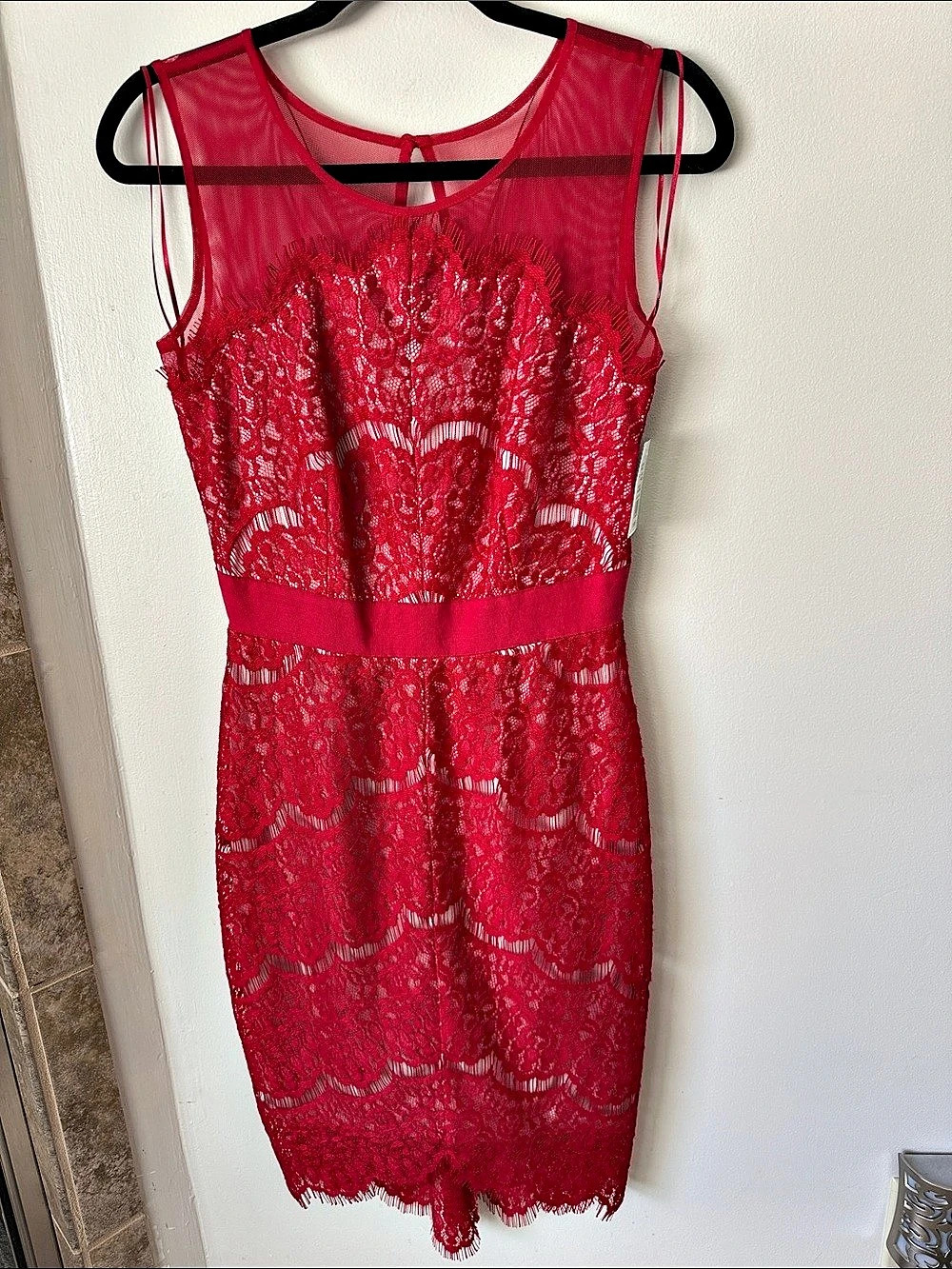 David's Bridal Lace Dress Lace Mini Dress in Red Size 4 NWT